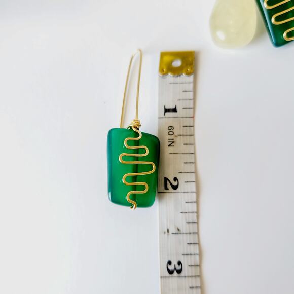 Gold Wire Wrapped Green Agate Stone Earrings and Pendant, Boho Chic, Minimalist - Picture 7 of 11